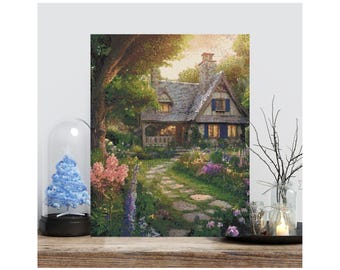 Geteld kruissteekpatroon: "Enchanted Garden Cottage 3" | Huisje met weelderige bloemen en verhalenboekbedel | Pdf kruissteek direct downloaden