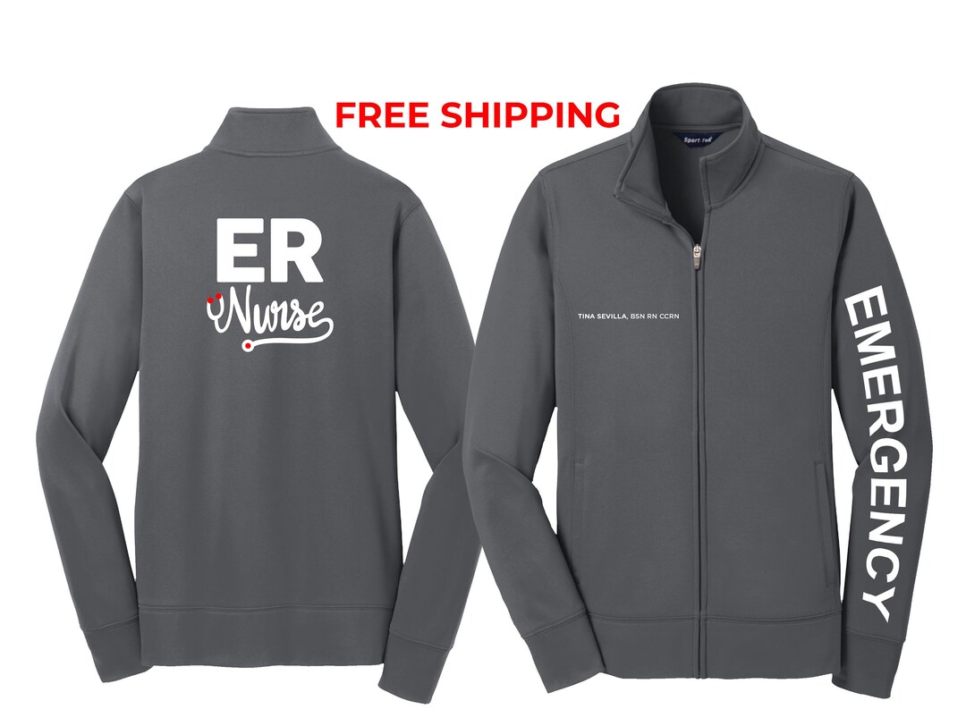 ER Nurse Fleece Jacket Emergency Nurse Embroidery Jacket Personalized