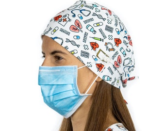 Print Surgical Cap Women with buttons I Nurse Cap