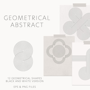 Geometric Shapes Clipart PNG EPS - Mid Century Modern, Abstract Line Art - Boho Elements,  Vector Graphics. Black White Graphics. 24 files.
