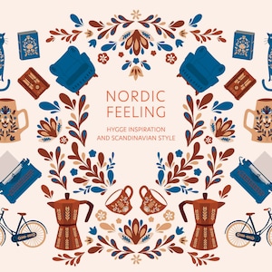 Cozy Scandinavian Clipart, Nordic Folk Art, Cozy Clipart, Scandinavian Clipart, Nordic Folk, Swedish Folk Art, 128 images, PNG files.
