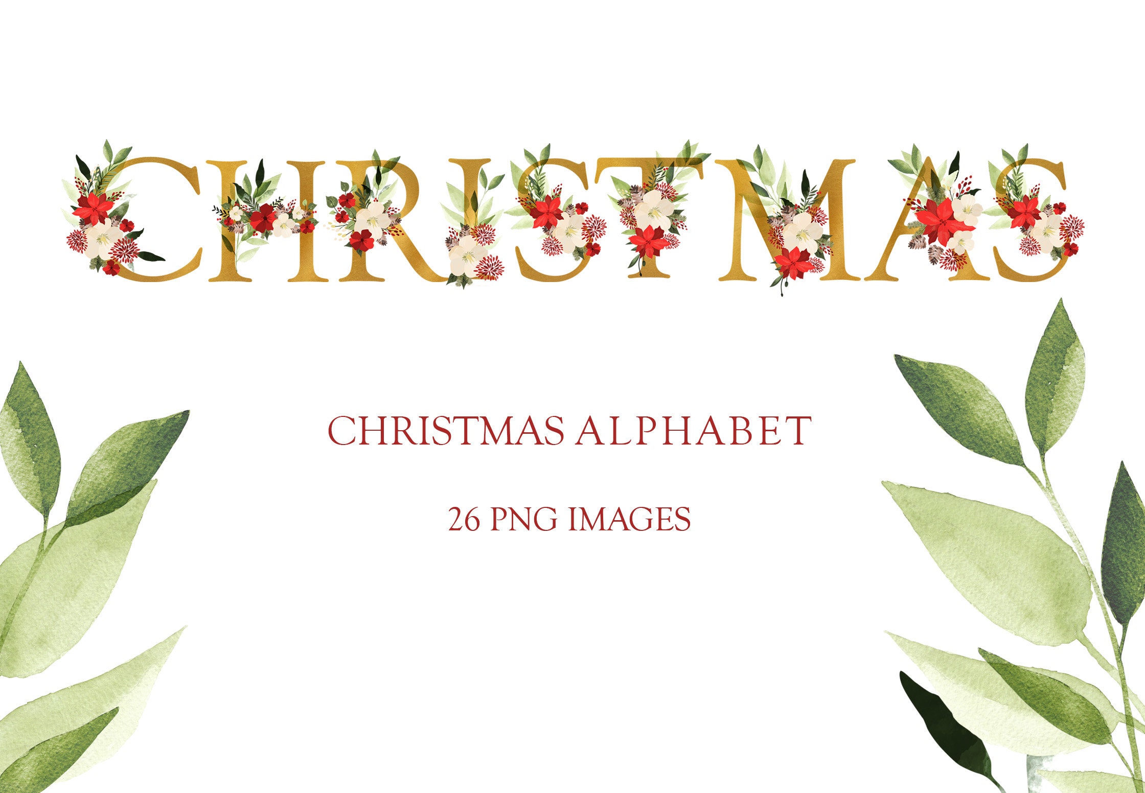 26 PNG Watercolour Green Christmas Alphabet Clipart Christmas -  Sweden