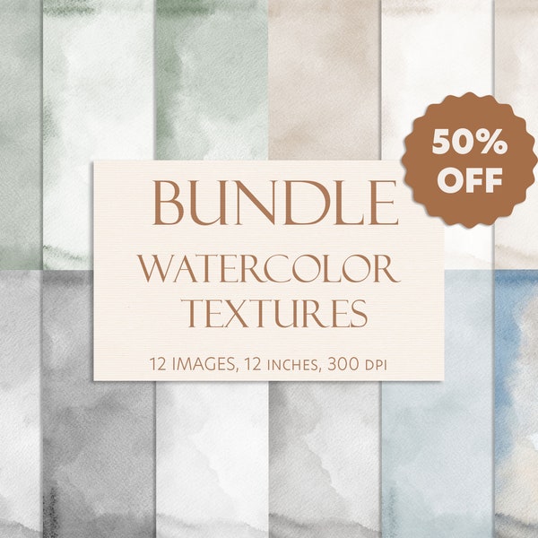 Watercolor Texture Bundle - 50% OFF - Beige Background, Pastel Background, Neutral Background, Neutral Textures, 12 High Quality JPEG files.