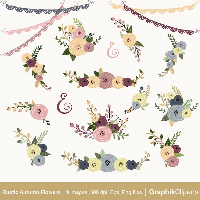 Png files. Spring bouquet Vector flowers Branches clipart 19 Eps Rustic Autumn Flowers