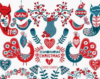 Scandinavian Christmas Creator Pack: Folk Art Cards, Frames & Patterns (77 PNG Files)