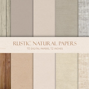 Papier numérique rustique, fond rustique, papier numérique neutre, papier numérique bois, papier numérique toile de jute, 10 images, fichiers JPEG.