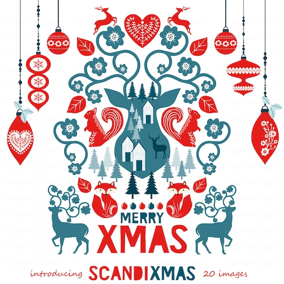Scandi Xmas Clipart. Scandinavian christmas. Christmas | Etsy