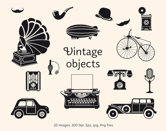 Oggetti vintage Clipart, Clipart vecchio stile, ClipArt vintage