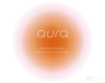 Aura Gradient Poster Set: Yoga Studio Decor (20 Images, JPEG & PNG Files)