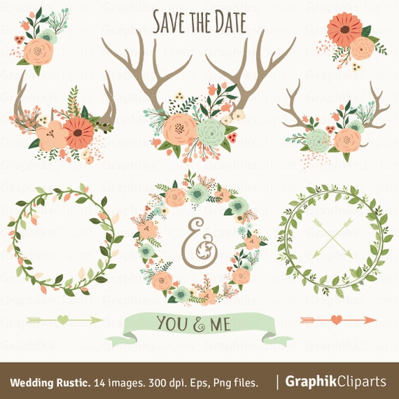 Download Rustic Wedding Clipart. Vector Flowers Floral Antlers ...