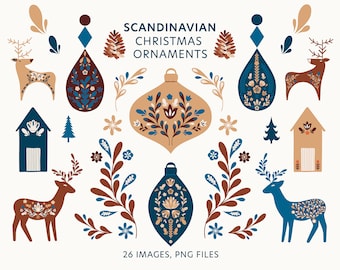 Scandinavian Christmas Ornaments: Hygge Nordic Clipart (26 PNG Files)
