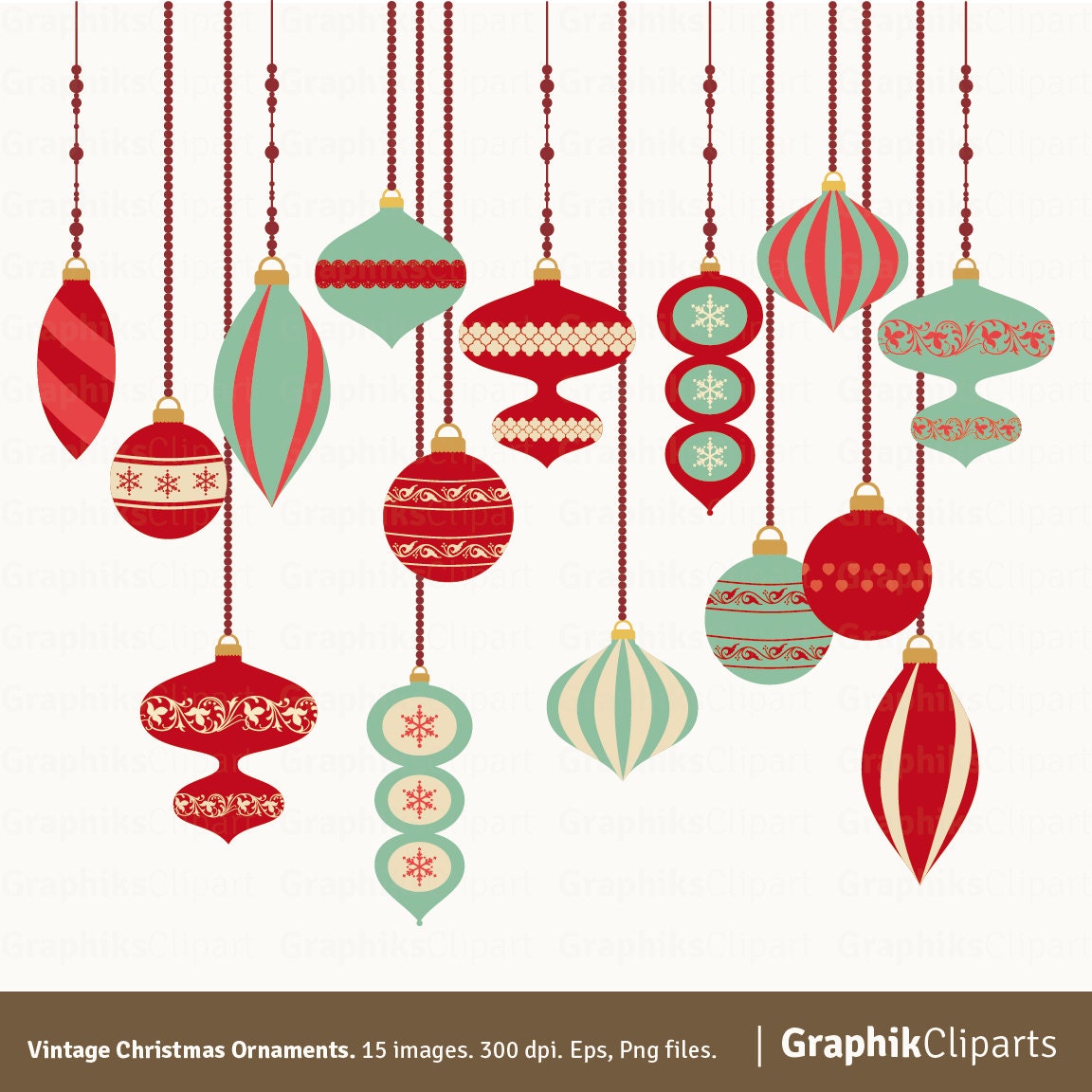 Vintage Christmas Ornaments Clipart. Christmas Clipart. Etsy