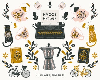 Hygge Home Clipart: Scandinavian Folk Art (44 PNG files)