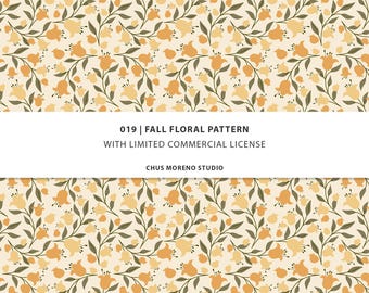Fall Floral Seamless Pattern: Warm Autumn Design for Fabric & Packaging (3x3inch, Commercial Use License)