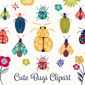 Cute Bug Clipart – 28 Hand Drawn Insects and Beetles in Bright Colors for Kids Decor, Crafts, Printables, Classroom Art | EPS, PNG, SVG.