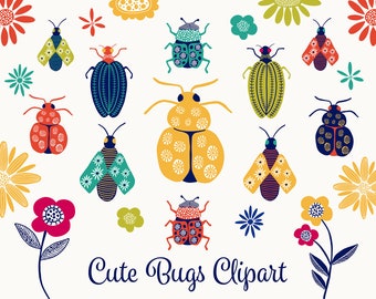 Folk Art Bug Clipart – Hand Drawn Insects, Nursery Decor (EPS, PNG, SVG)