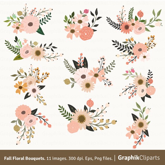 Fall Floral Bouquets Clipart. Floral Clipart. Vector Flowers. | Etsy