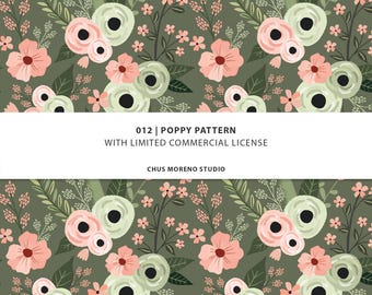 Poppy Wildflower Pattern: Seamless Design for Fabric & Wallpaper (Commercial Use License)