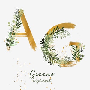 Floral Letters Png: Greenery Alphabet Clipart for Wedding Invitations (35 PNG Files, Digital Download)