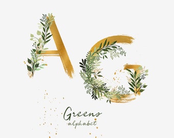 Greenery Alphabet, Floral Letters Png, Alphabet Clipart, Greenery Clipart, Botanical Clipart for Wedding Invitation, 35 images, PNG files.