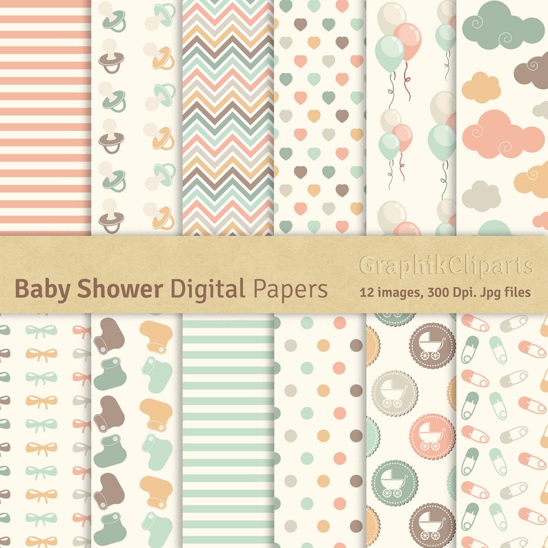 Baby Shower digital papers. Newborn clipart Babies paper Etsy