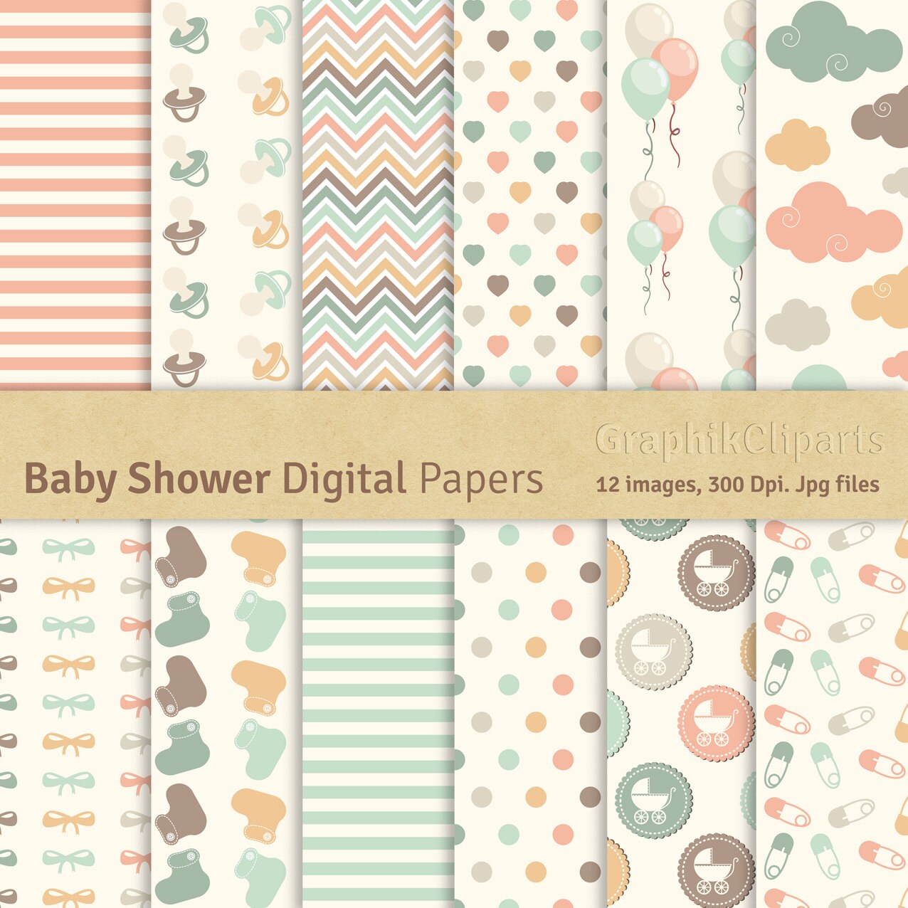 Baby Shower digital papers. Newborn clipart Babies paper Etsy