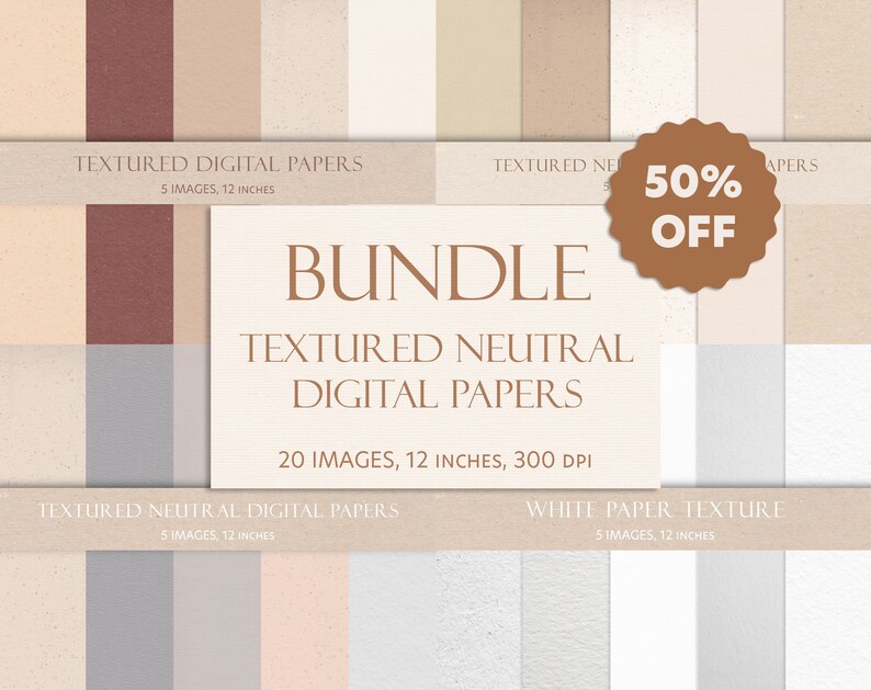 A collection of neutral textured digital papers in neutral and nature colours. 20 digital papers textures.