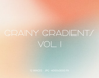 May include: An image with a grainy texture featuring a gradient of colors. The top portion transitions from orange to pink, the middle is a light teal, and the bottom is a soft white. Text reads "GRAINY GRADIENTS VOL I".