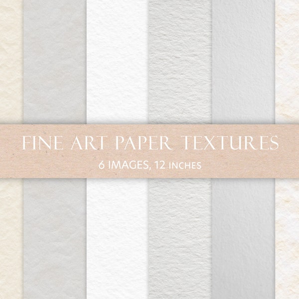 White Paper Textures, Fine Art Paper Textures, Watercolor Paper Texture, White Digital Papers, White Paper Background, 6 images, JPEG files.