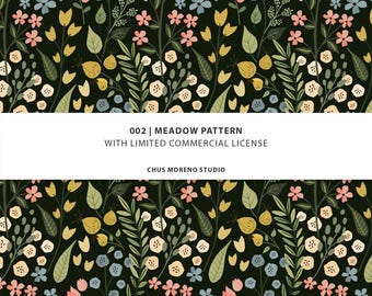 Meadow Wildflower Pattern: Seamless Design for Fabric & Wallpaper (Commercial Use License)