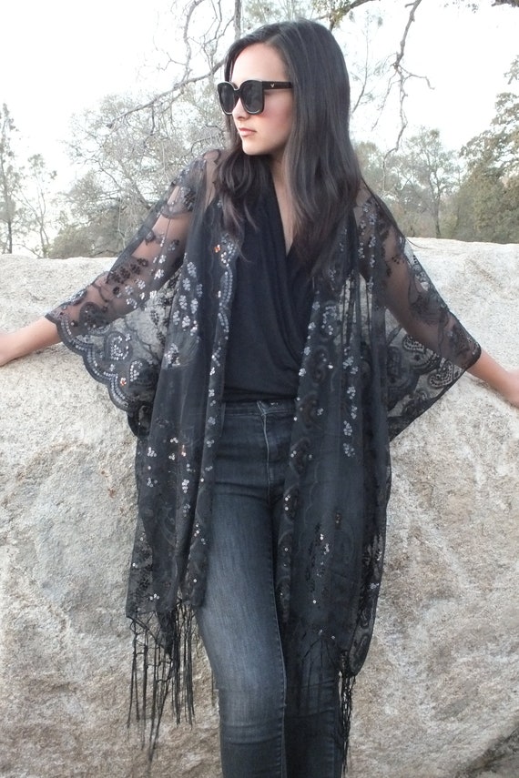 sheer sequin cardigan