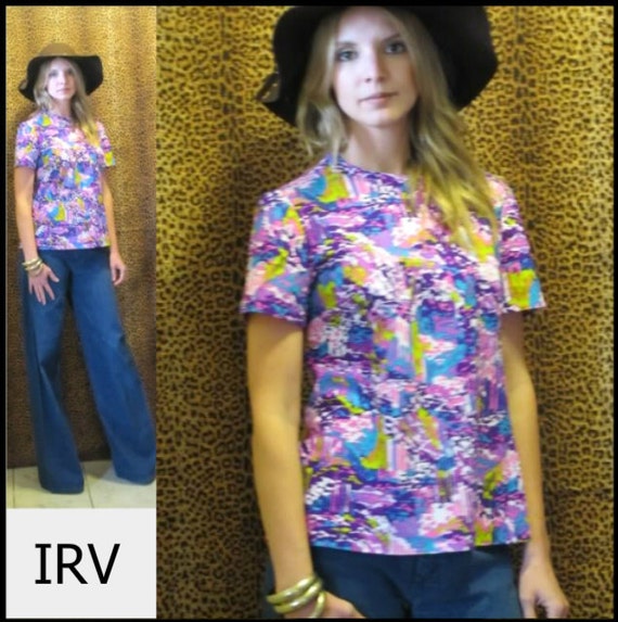 70’s Vibrant Psychedelic Floral Print Graphic Prin