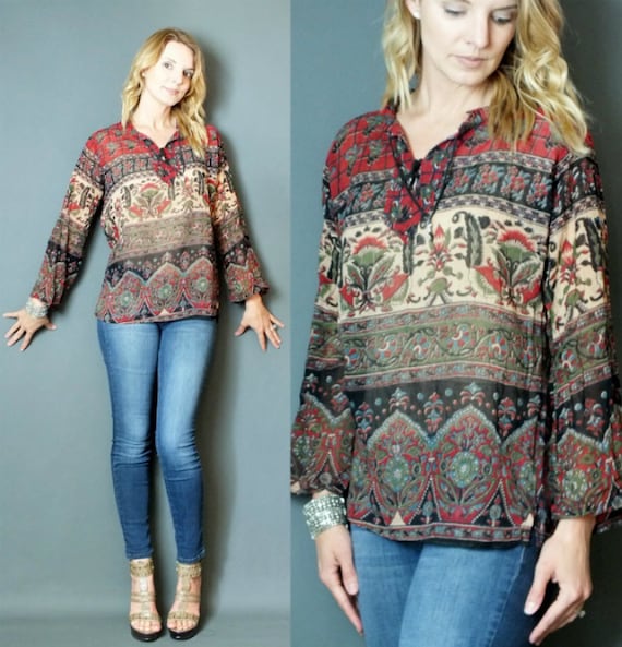 Ethnic Vibrant Color Paisley Floral Print India Fe