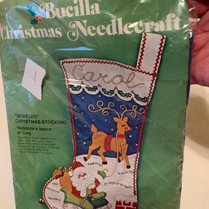 Vintage Bucilla Kit 2315~"Rudolph & Santa" Christmas Stocking~ So cute and Rare~FREE shipping