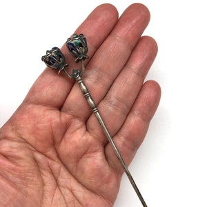 Antique Chinese Enamel Hair Pin, Antique Chinese Hair Pin, Antique Jewellery, Qing Dynasty Enamel Silver Hair Pin Over 100 Years Old (連生貴子)