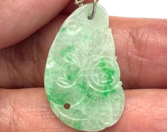 Antique Jade Pendant, Carved Jade Pendant, Antique Jade, Over 100 Years Old, from Qing Dynasty, Natural Colour Jade, Sterling Silver Pendant