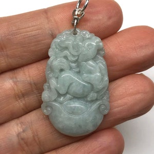 Jade Anhänger, Geschnitzte Jade Pferd Anhänger, Chinesischer Anhänger, Chinesisches Sternzeichen Pferd, Chinesisches Sternzeichen geschnitzte Jade Pferd 925 Sterling Silber Anhänger