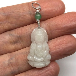 Jade Pendant, Jade Buddha Pendant, Jade Guan Yin Pendant, Chinese Pendant, Carved Jade Guan Yin Goddess (觀音) 925 Sterling Silver Pendant