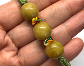 Jade Bead Bracelet, Jade Bracelet, Lucky Bracelet, Good Luck Bracelet, Chinese Bracelet, Genuine Jade Beads Adjustable Green Cord Bracelet