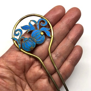 Antique Kingfisher Feather Hair Pin, Antique Tian-tsui 點翠 Hair Pin, Qing Dynasty Kingfisher Feather Gilt Silver Hair Pin Over 100 Years Old