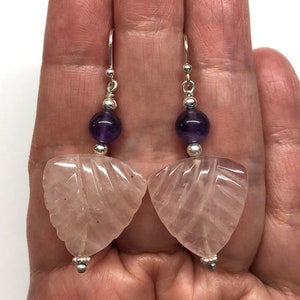 Rose Quartz Earrings, Love Earrings, Love Stone Earrings, Amethyst Earrings, Crystal Earrings, Rose Quartz Crystal Sterling Silver Earrings
