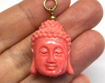 Buddha Pendant, Buddha Head Pendant, Buddhist Jewellery, Gautama Buddha Head Pendant, Synthetic Coral, Shakyamuni Buddha 释迦牟尼 Pendant