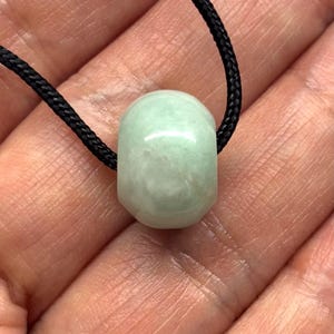 Jade Necklace, Carved Jade Bead Necklace, Green Jade Necklace, Minimalist Necklace, Natural Colour Jade Bead Adjustable Black Cord Necklace image 1
