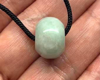 Jade Necklace, Carved Jade Bead Necklace, Green Jade Necklace, Minimalist Necklace, Natural Colour Jade Bead Adjustable Black Cord Necklace
