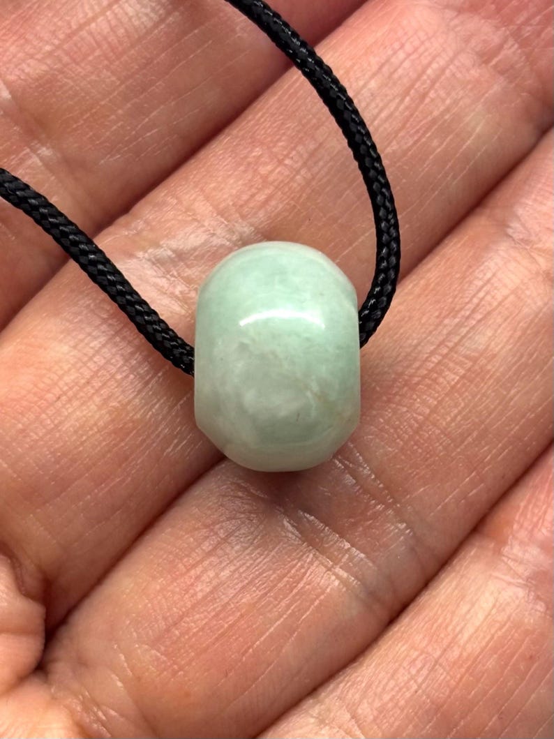 Jade Necklace, Carved Jade Bead Necklace, Green Jade Necklace, Minimalist Necklace, Natural Colour Jade Bead Adjustable Black Cord Necklace image 1