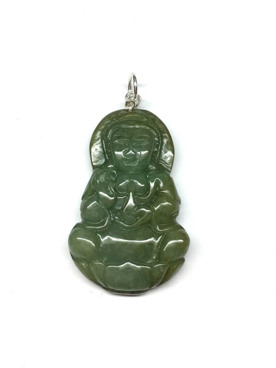 Jade Buddha Pendant Guan Yin Carved Green Goddess Kwan 觀音菩薩 Of Mercy 925 Sterling Silver - Jade Kuan Yin Pendant Jade Buddha Pendant Guan Yin Carved Green Goddess Kwan 觀音菩薩 Of Mercy 925 Sterling Silver - Jade Kuan Yin Pendant