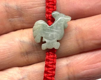 Jade Bracelet, Carved Jade Rooster Bracelet, Good Luck Bracelet, Lucky Bracelet, Chinese Zodiac Jade Rooster Adjustable Red Cord Bracelet