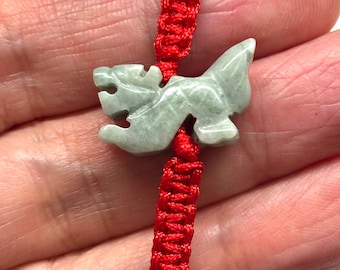 Jade Dragon Bracelet, Chinese Bracelet, Good Luck Jade Dragon Bracelet, Chinese Zodiac Carved Jade Dragon Adjustable Red Cord Bracelet