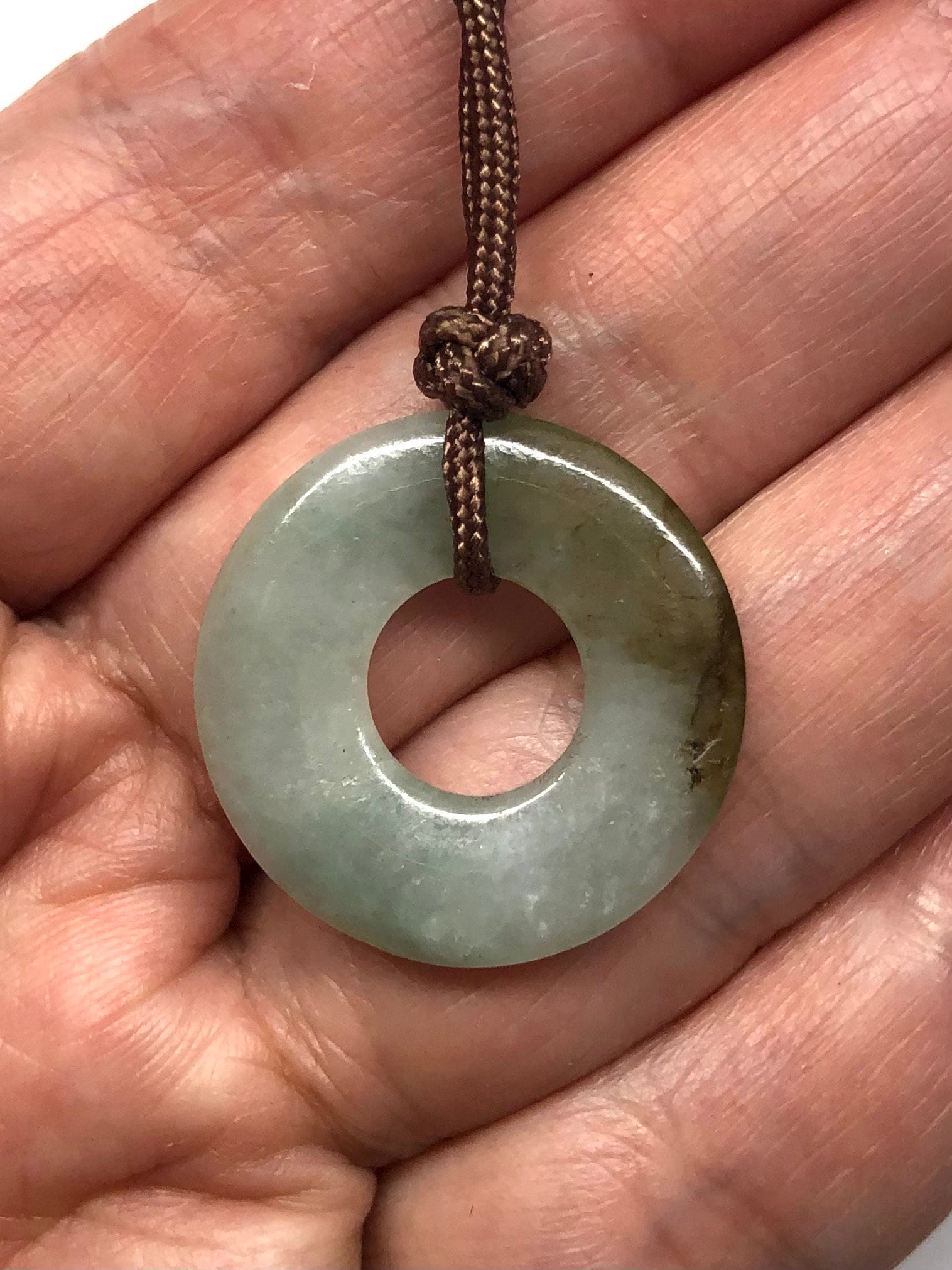 Antique Carved Green Jade Disc Chinese Safety Buckle 平安扣 Over