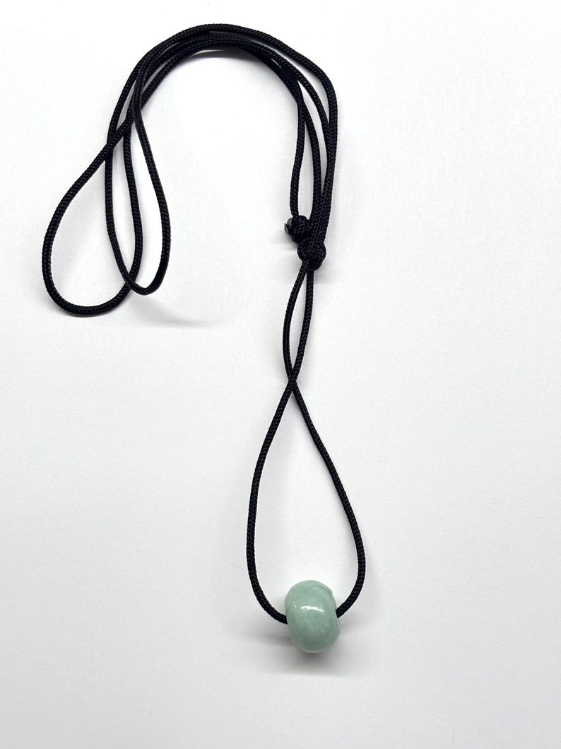 Jade Necklace, Carved Jade Bead Necklace, Green Jade Necklace, Minimalist Necklace, Natural Colour Jade Bead Adjustable Black Cord Necklace image 9